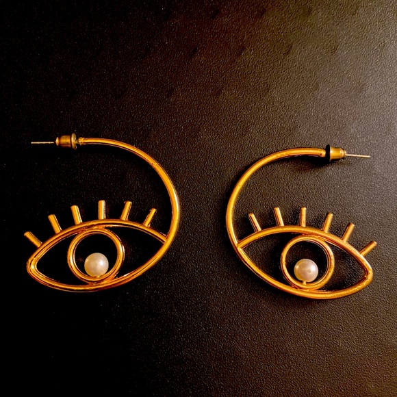 Jewelry - Eye Earring Hoops Gold Pearl Faux Lashes